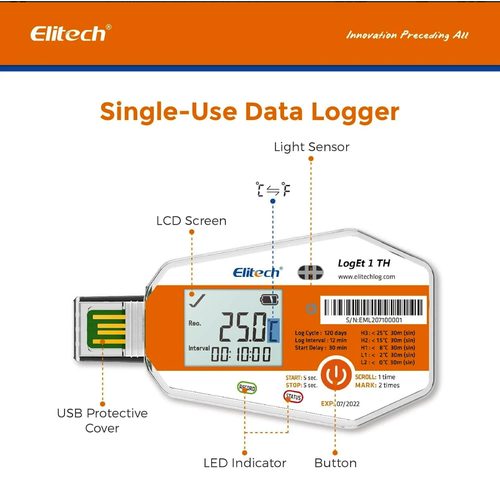 ELITECH LogEt 1-TH single-use temperature & humidity Data Logger - Harvesso
