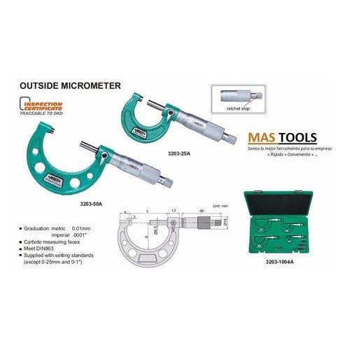 INSIZE 3203-1506A Standart Model outside diameter micrometer set (6 piece) 0-150 mm - Harvesso