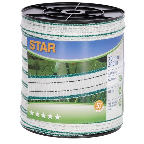 Çəpər lenti Star, 200 m, 20 mm, ağ/yaşıl - Harvesso