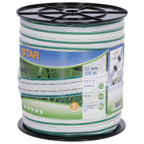 Fencing tape Star 200 m, 40 mm, white/green - Harvesso