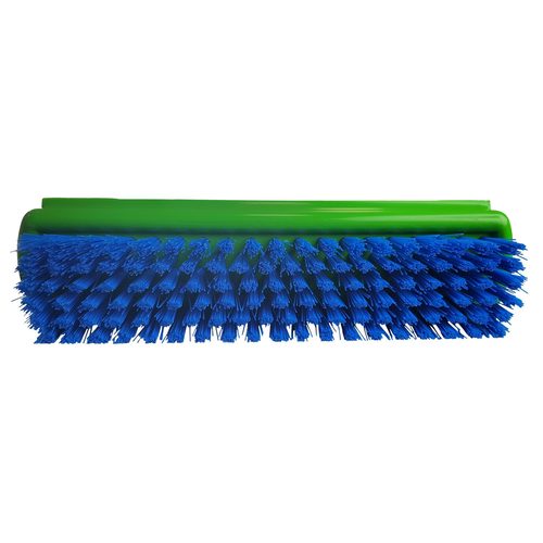 Floor scrubbing brush, 25 cm, with scraper, green and blue - Harvesso